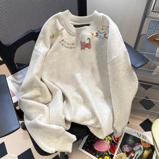 Áo sweater nữ xám tiêu dễ thương mùa đông áo dài tay nỉ Salmo