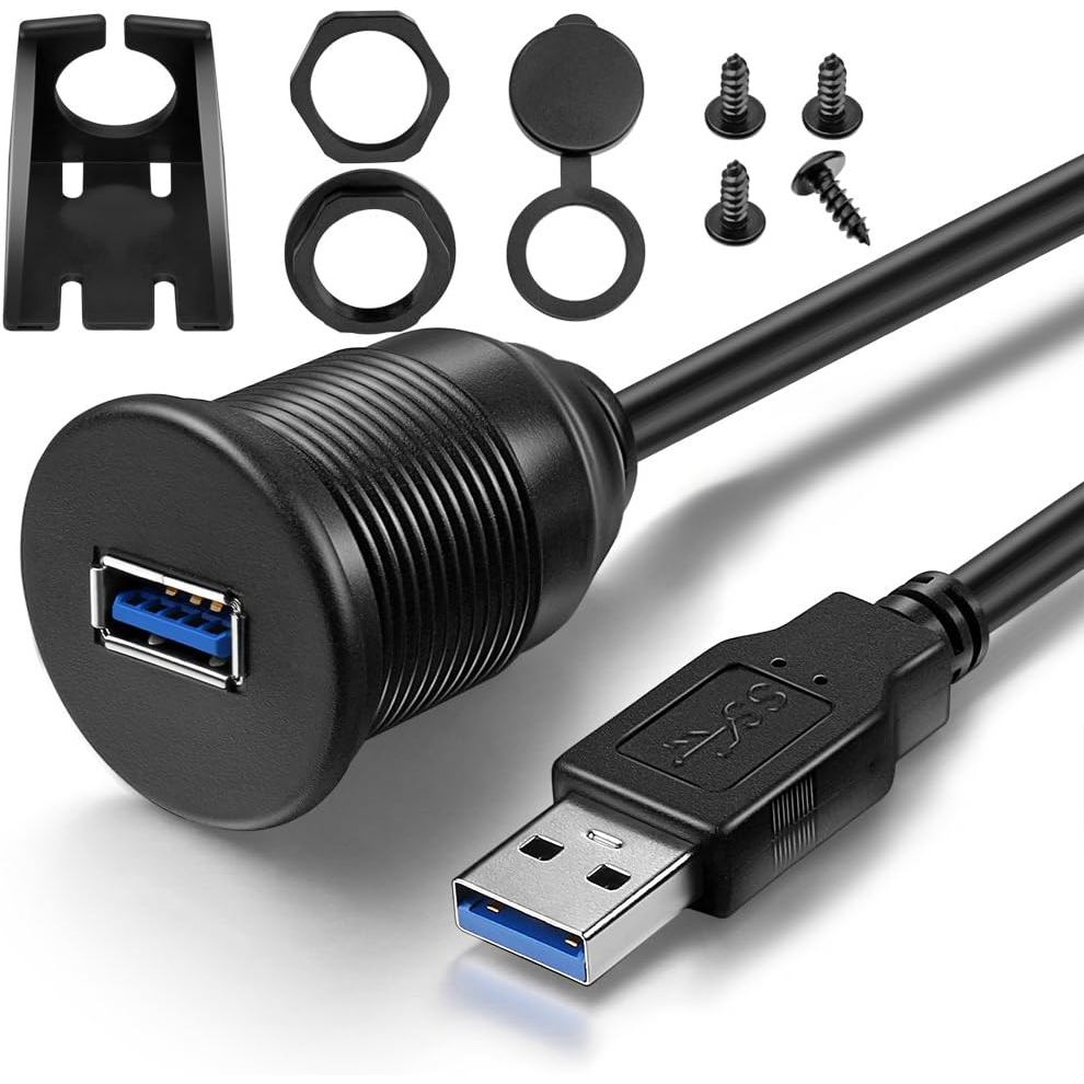 Cáp nối dài gắn trên ô tô USB 3.0 Nam sang USB 3.0 Nữ AUX cho ô tô Xe tải Thuyền Bảng điều khiển xe 