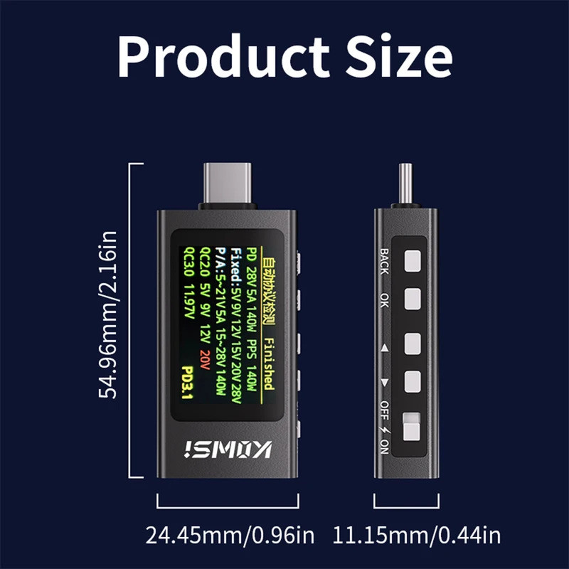 Máy đo phát hiện dòng điện áp hiển thị IPS KWS-X1 HD PD PPS QC FCP Thiết bị đầu cuối giao tiếp di độ