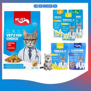 Combo 1kg Hạt Cao Cấp Mr.Vet + 3 Gói Súp Thưởng 4 Que/gói và 5 Gói Pate Thơm Ngon Bổ Dưỡng Tiết Kiệm
