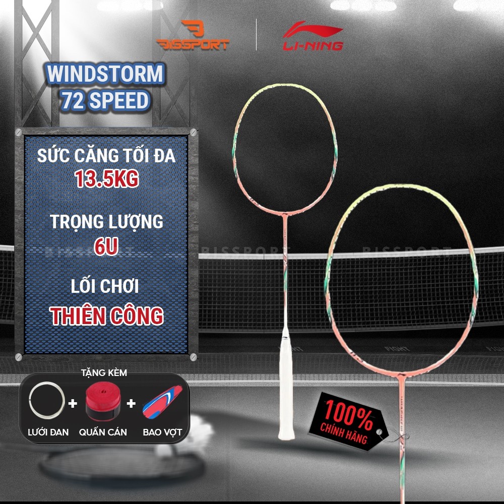 Vợt Cầu Lông Lining Windstorm 72 Speed Chính Hãng – Hồng Vàng - Siêu Nhẹ 72gr – Nặng Đầu – Bền Bỉ – 