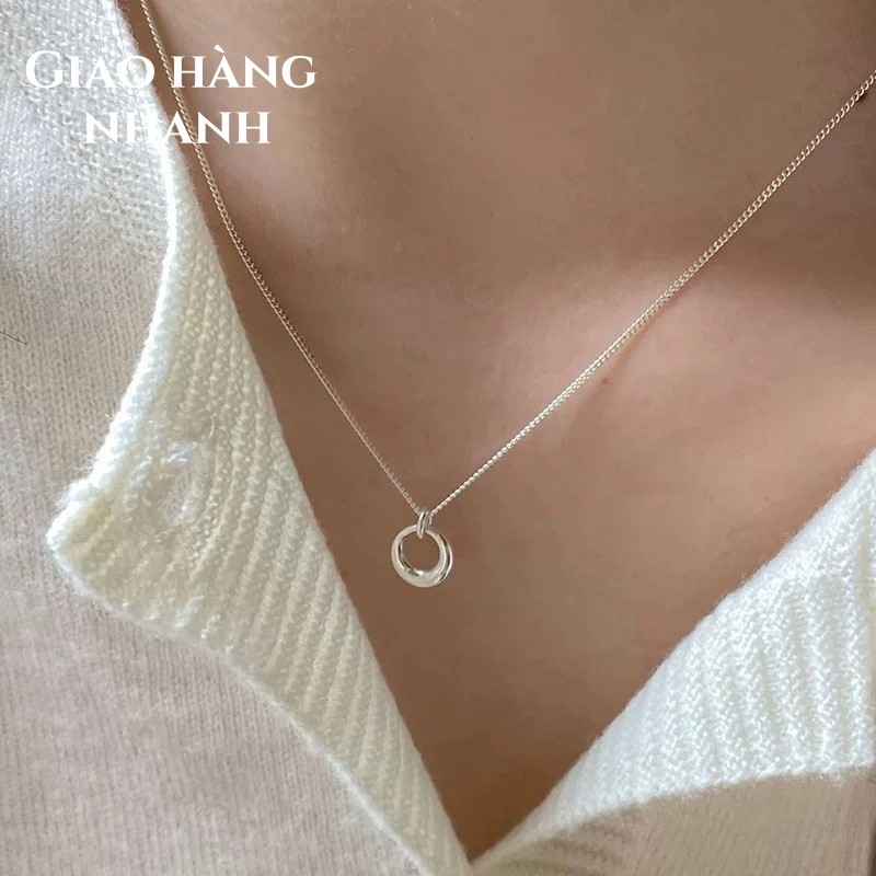 Việt Nam 1 Ngày Giao💕 Sterling Silver Pendant Necklace Nữ sinh vòng tròn chất lượng cao vòng cổ đơn 
