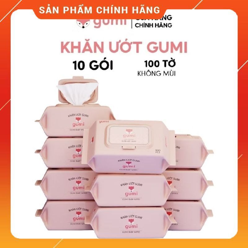Sỉ Thùng 10 Gói Khăn Ướt Gumi không mùi không baraben an toàn cho da em bé
