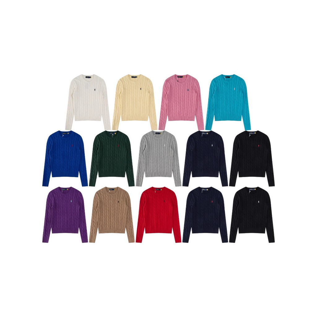 RL Classic Embroidered Cable Knit Crew Neck Sweater Men's Loose Fit14Color