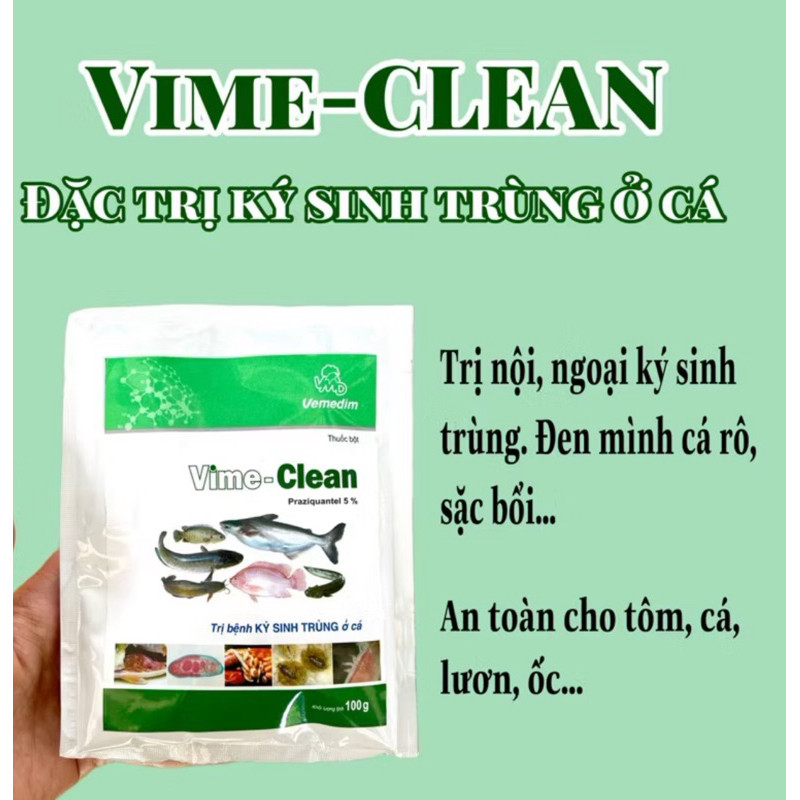 Vime-Clean 100g – Phòng trị ký sinh trùng nội ngoại cho cá tôm, giảm phân trắng, tăng sức đề kháng