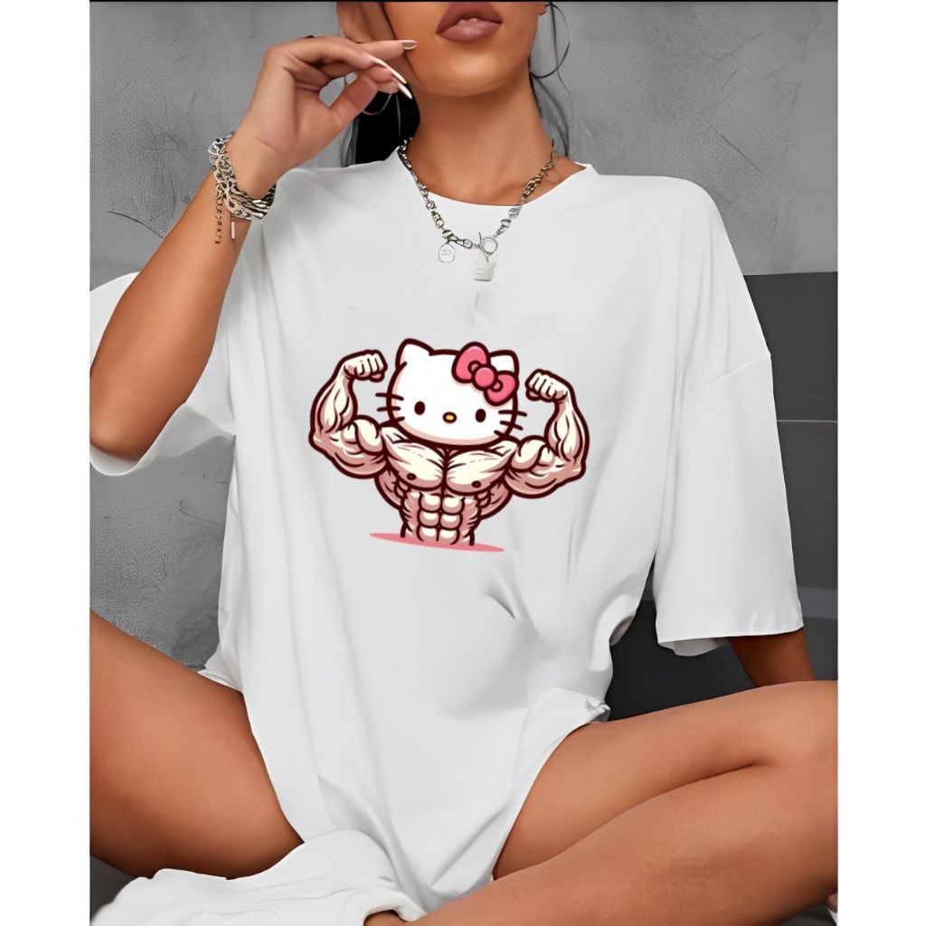 Áo thun thể dục ngoại cỡ Hello Kitty Retro Pop Art dành cho nữ - Treino Academia Style 11.13