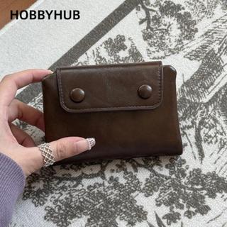 Ví nữ HOBBYHUB, Túi đựng tiền có dây kéo ngắn bằng da PU mềm, Danh thiếp di động Nhiều thẻ Ví đựng tiền xu cổ điển Hàn Quốc