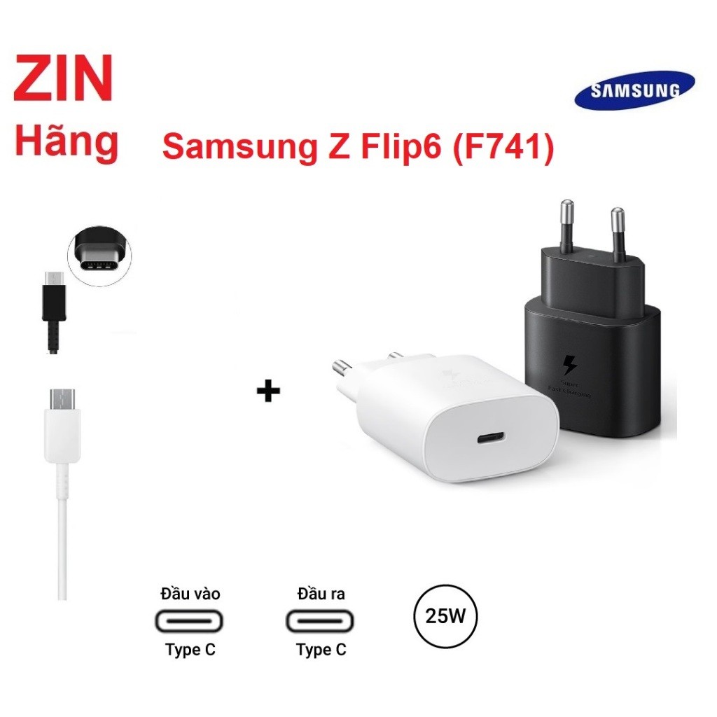 Bộ Củ Sạc Samsung Galaxy Z Flip6 Flip 6 (F741) 25W Dây cáp sạc Type C sạc nhanh Bảo Hành Lâu