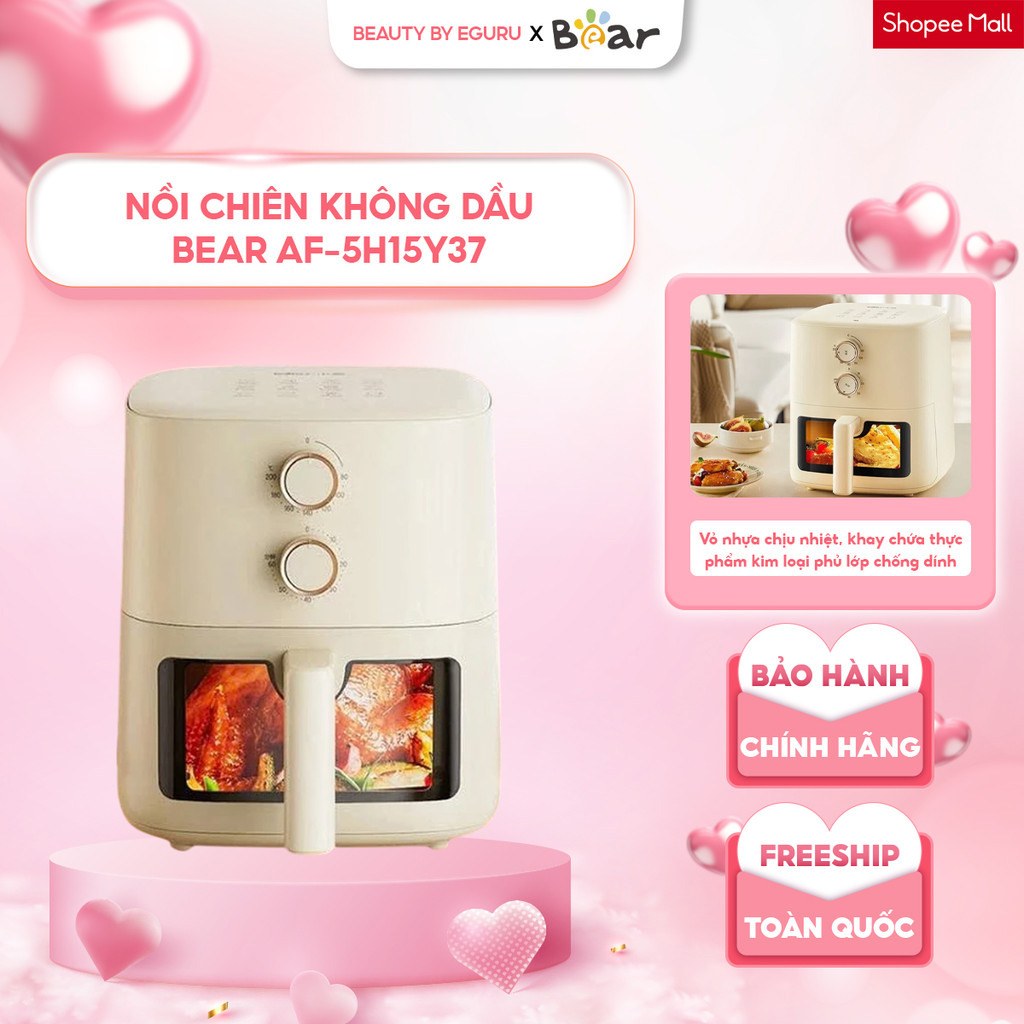 NỒI CHIÊN KHÔNG DẦU BEAR AF-5H15Y37 - Công suất 1500W, Dung Tích 5L - Màn hình hiển thị