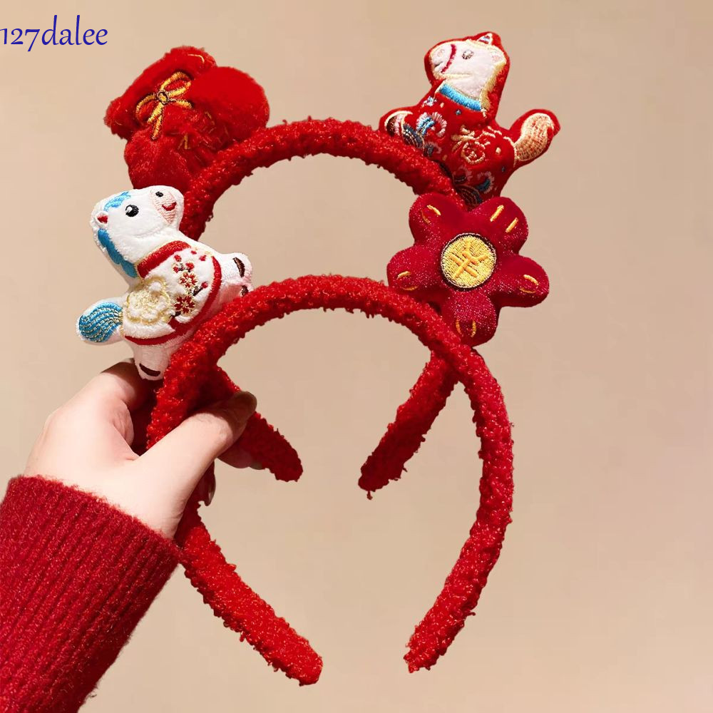 DALEE 2026 Băng Đô Vòng Tóc Phim Hoạt Hình Linh Vật Ngựa Đỏ, Tinh Tế Chúc May Mắn Năm Mới