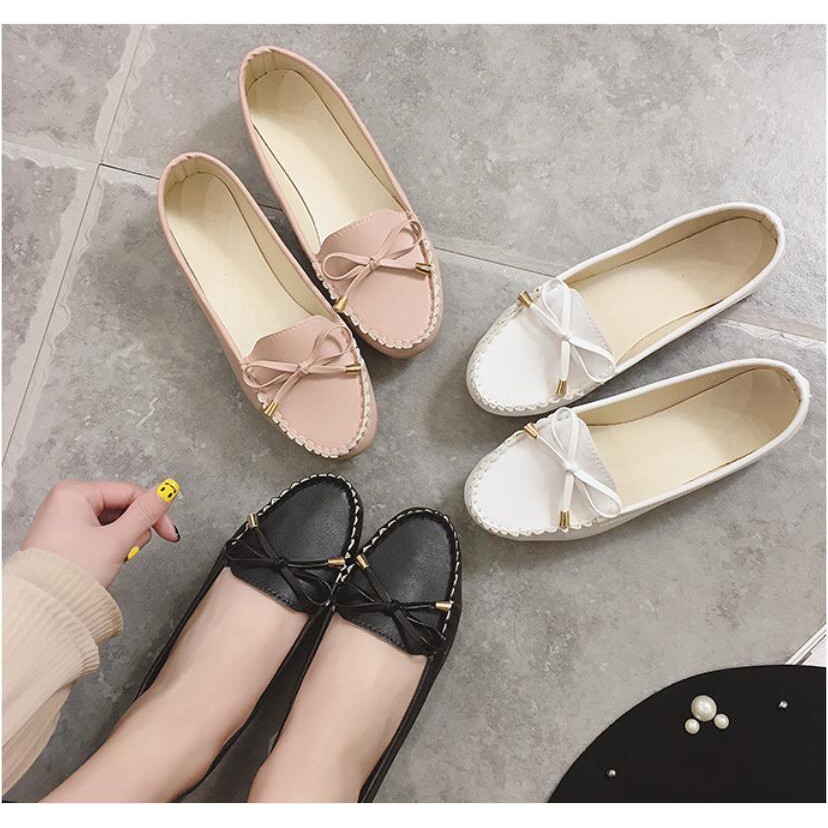 PB3 HBM Nữ Nông Mũi Vuông Màu Trơn Đế Thấp Giày Slip On