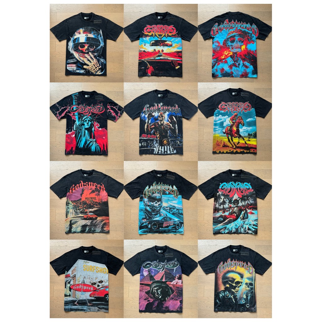 Áo thun GODSPEED 2025 Rock Street Retro Loose Wash Tay ngắn