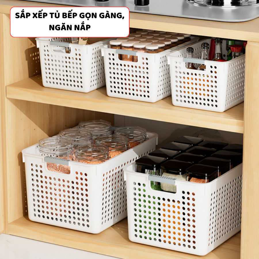 Giỏ Nhựa Chữ Nhật Đựng Đồ Đa Năng, Khay Rổ Đa Kích Thước Đựng Đồ Có Tay Cầm Xám Q038 | BigBuy360 - bigbuy360.vn