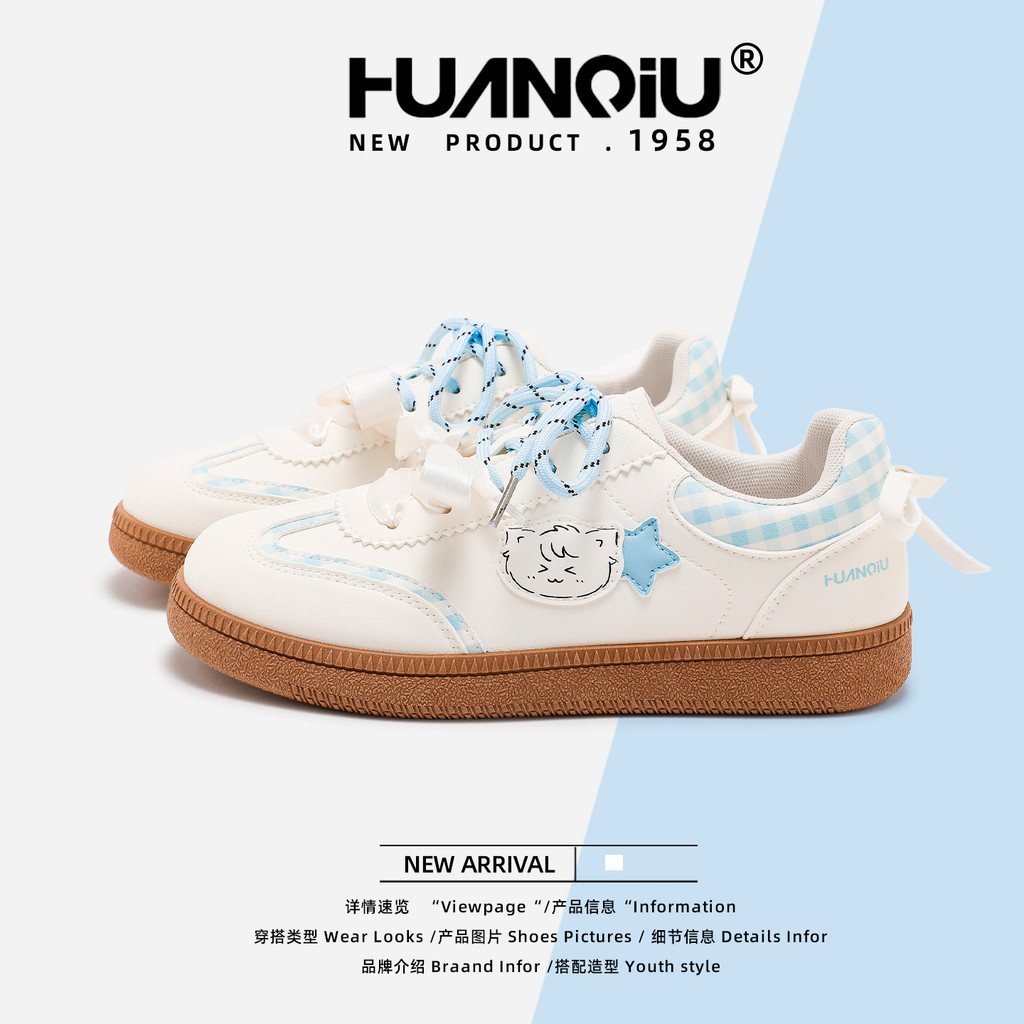 HUANQIU Giày German Trainer Nữ - Mới, Kiểu Cartoon, Đa Dạng, Đế Mềm, White Shoes