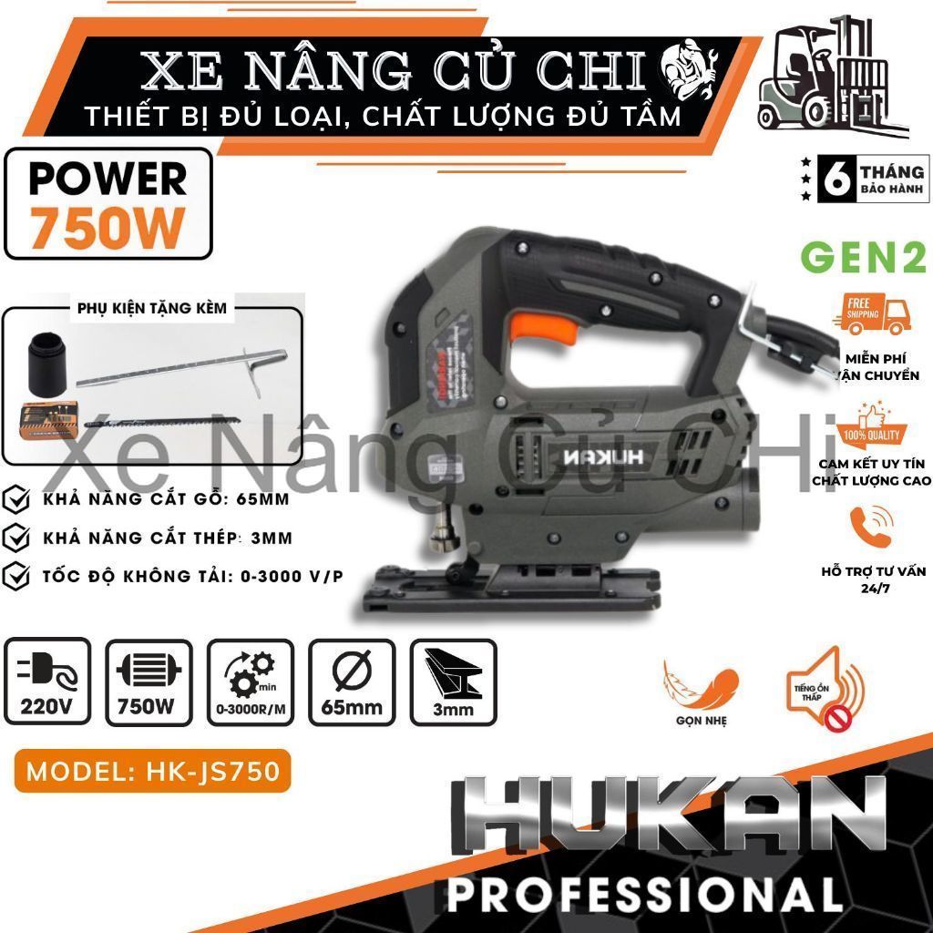 Máy cưa lọng dùng điện HUKAN HK-JS750 750W, tốc độ 3000 vòng/phút, có đèn laser căn chỉnh hướng cắt