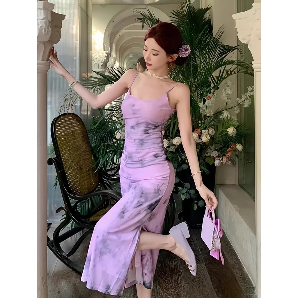 đầm nữ tím body đi biển hở lưng dáng dài tiểu thư sang chảnh đầm xinh nàng thơ thiết kế trễ 2 dây đi tiệc