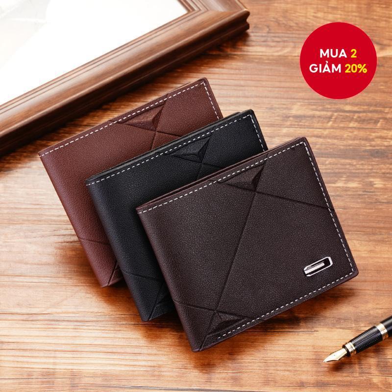 Ví ngắn nam sành điệu, thiết kế da mềm ngang, nhiều khe cắm thẻ để sử dụng thông thường