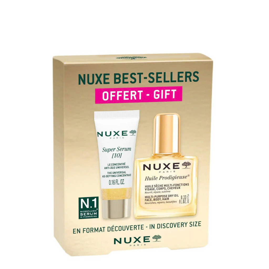 Bộ Dưỡng Da Mini Nuxe Best-Sellers – Super Serum [10] & Dầu Khô Huile Prodigieuse 10ml