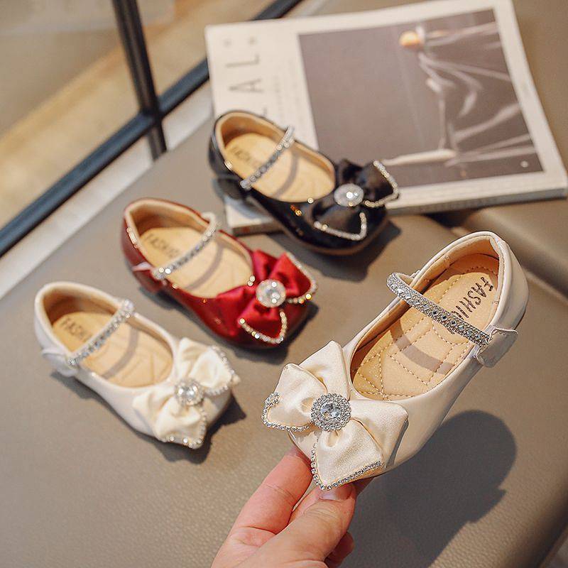 Girls' Leather Shoes 2025 Spring and Autumn New Korean Style Children's Soft Bottom Pumps Bow Prince