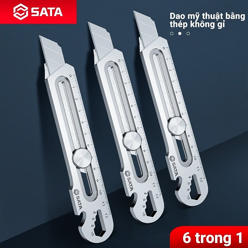 SATA Dao tiện ích đa năng  bằng thép không gỉ 6 trong 1 Lưỡi cắt giấy văn phòng học sinh 18mm