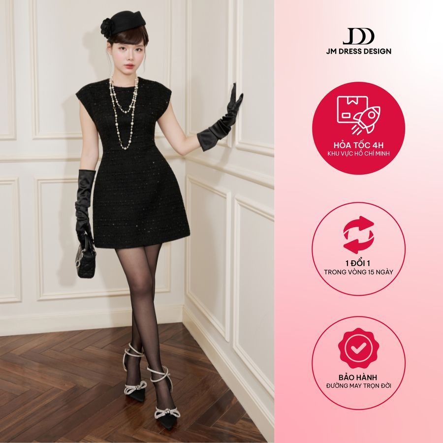 Đầm Cổ Tròn Tay Chờm Đắp Ren 1F19.2509TW Váy Tiệc Dáng A Phong Cách Little Black Dress RetroThiết Kế