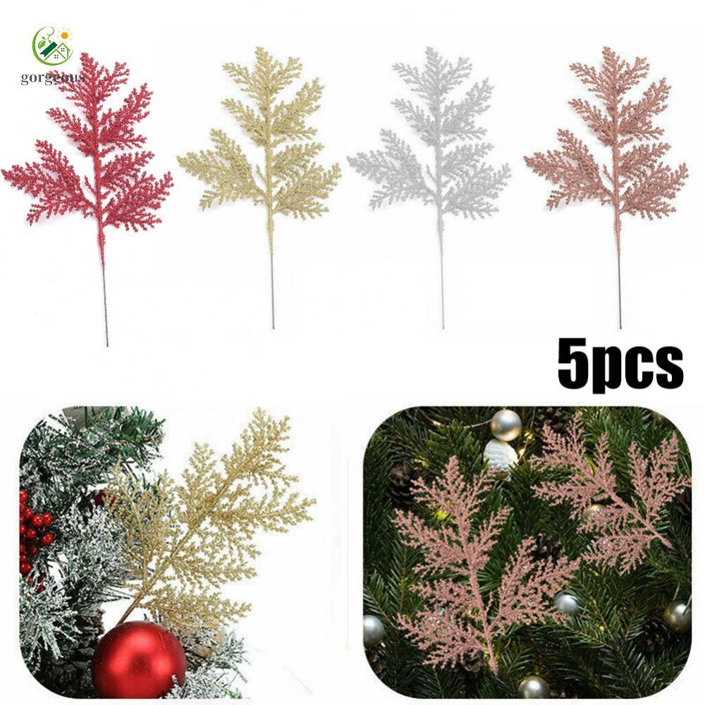 ⭐GROUS⭐Artificial Leaves Garland Christmas Tree Decor 5pcs Rose Gold/Silver/Gold/Red