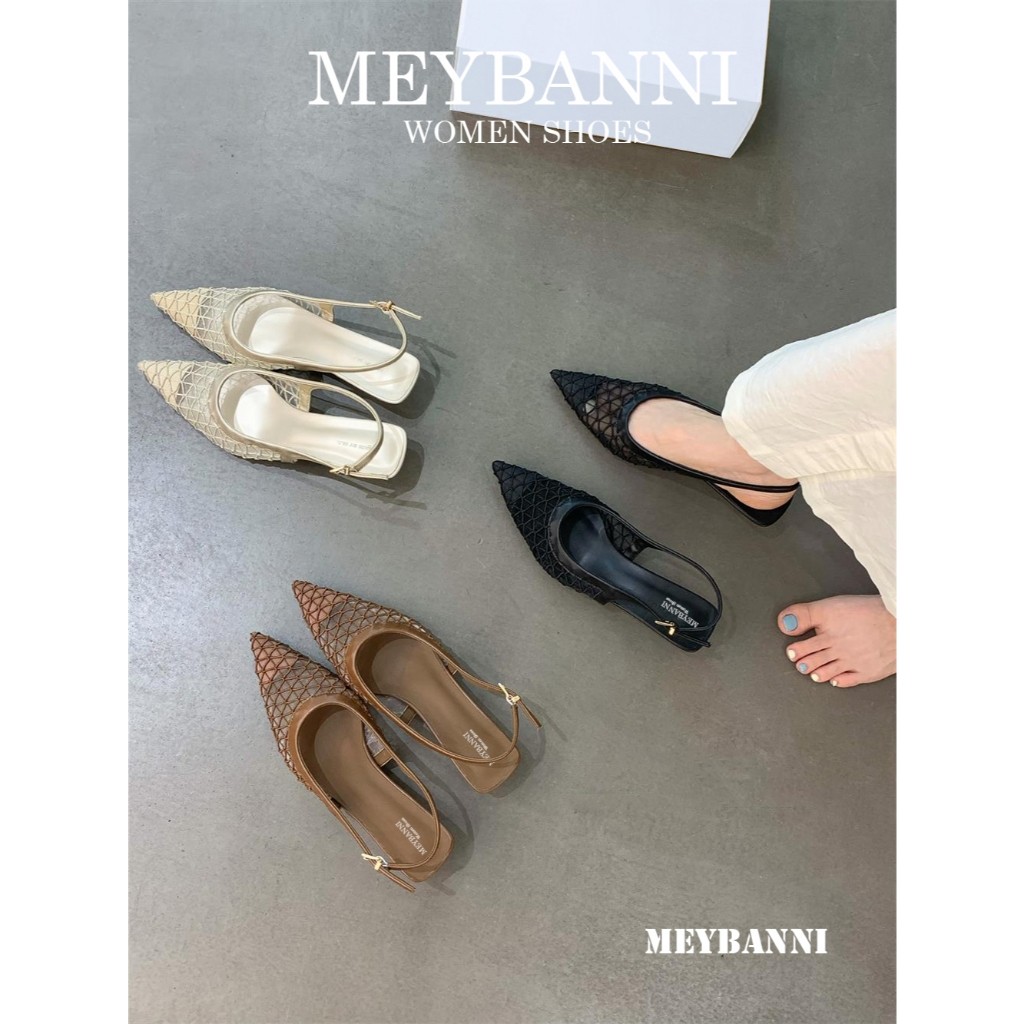 Giày Đế Bệt Mũi Nhọn NCShoes Vải Lưới Hình Mắt Cáo Siêu Xinh - B20