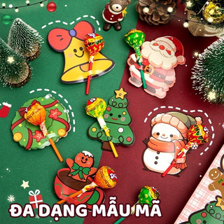 Quà giáng sinh thẻ giấy cài kẹo mút - Quà Tặng Cho Bé set 60 mẫu họa tiết. Combo thẻ giấy cắm kẹo trang trí ngày lễ