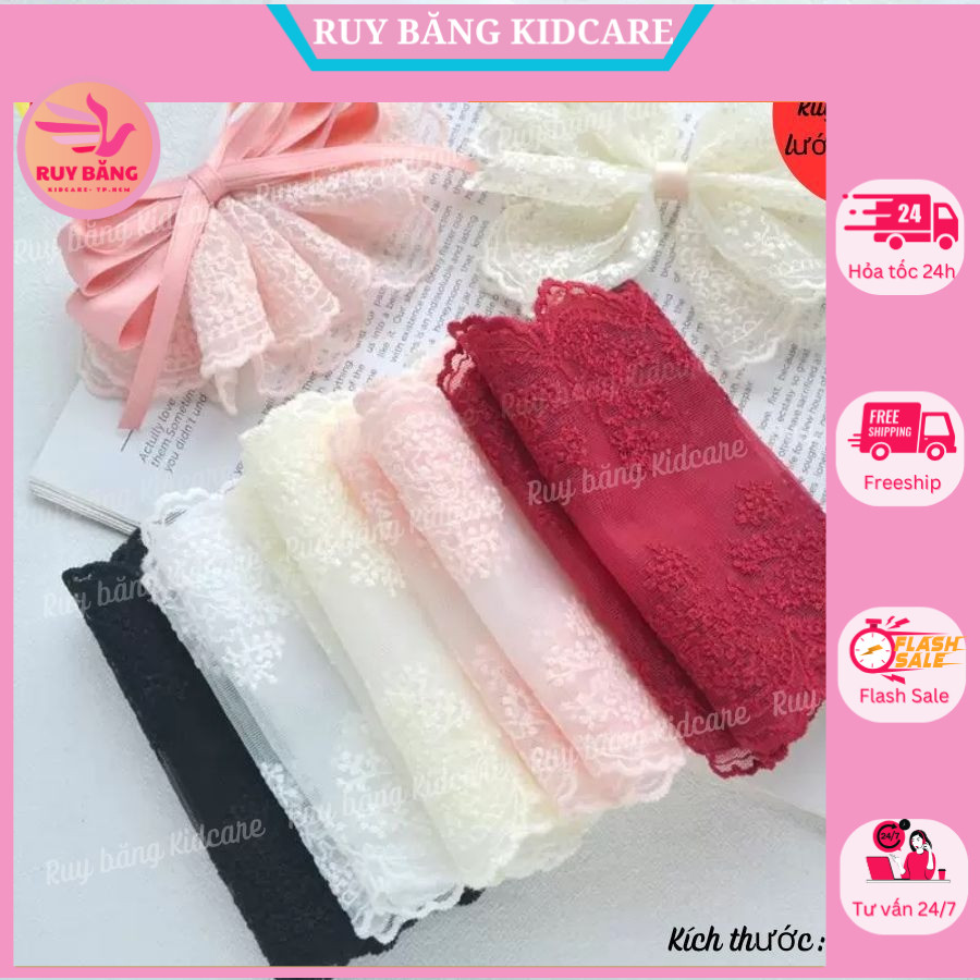 Ruy băng ren lưới hoa 2 bên RB25902, cuộn ruy băng ren, làm dây buộc tóc,phụ kiện may mặc, may viền 