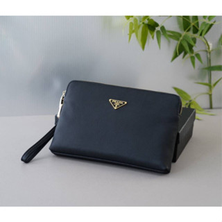 [Hộp quà] Ví dây kéo prada thời trang Da bò chất lượng cao Ly hợp nam công sở thông thường