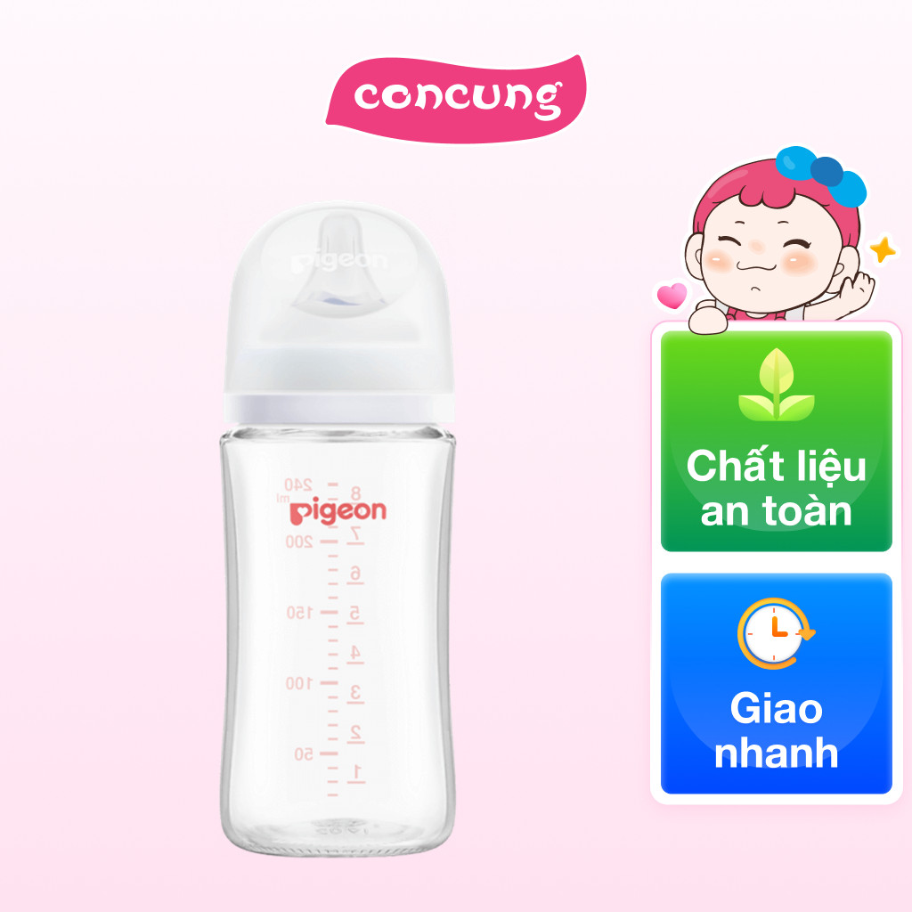 Bình Sữa Pigeon Thuỷ Tinh Softouch Baby Friendly World (240ml,M) - Con Cưng