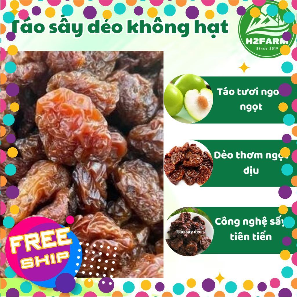 Táo sấy dẻo không hạt túi 500G - H2farm - Snack Food - Ăn vặt - Ngọt - Đặc sản Đà lạt nhà H2farm