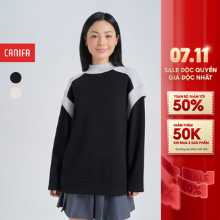  Áo nỉ nữ CANIFA dài tay cổ lửng dáng rộng phối màu 6TW24C001 