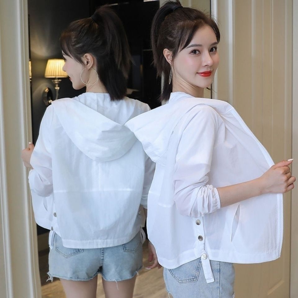 Women Korean Fashion Oversized Long Sleeve Sun Protection UV Resistant Hooded Summer Jacket