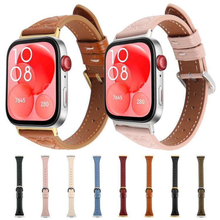 Phụ tùng mới về Đầu nối kim loại Dây đeo đồng hồ da dập nổi hình trái tim cho Huawei Watch Fit 3 / H