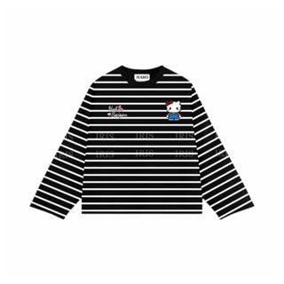  Áo Thun Dài Tay Kẻ Hello Kitty Unisex Form Rộng Ulzzang Cute Phong Cách Hàn Hottrend 