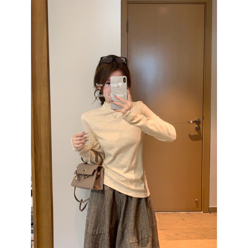 Áo giữ baby tee thun dài tay  ôm body ren cổ cao, phù hợp thời trang thu đông | BigBuy360 - bigbuy360.vn