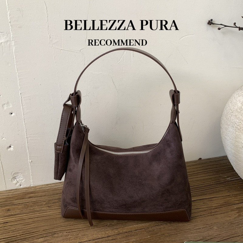 BELLEZZA PURA Túi Tote Thời Trang Hàn Quốc Retro Da Lộn Túi Đeo Vai Dung Tích Lớn Thường Ngày Đi Lại Túi Xách