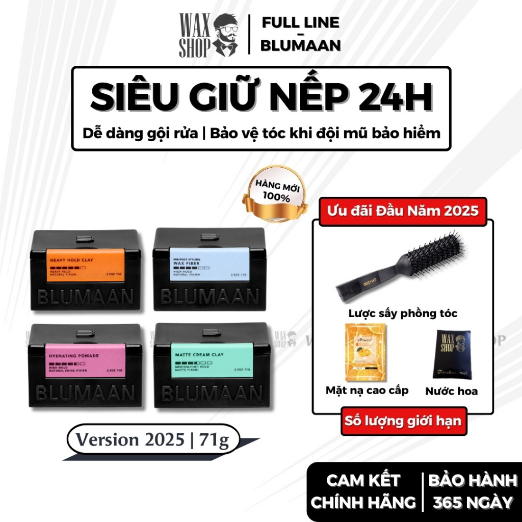 [HÀ NỘI] Sáp vuốt tóc nam Blumaan Wax Fiber, Matte Cream Clay, Heavy Hold Clay, Hydrating Pomade chí