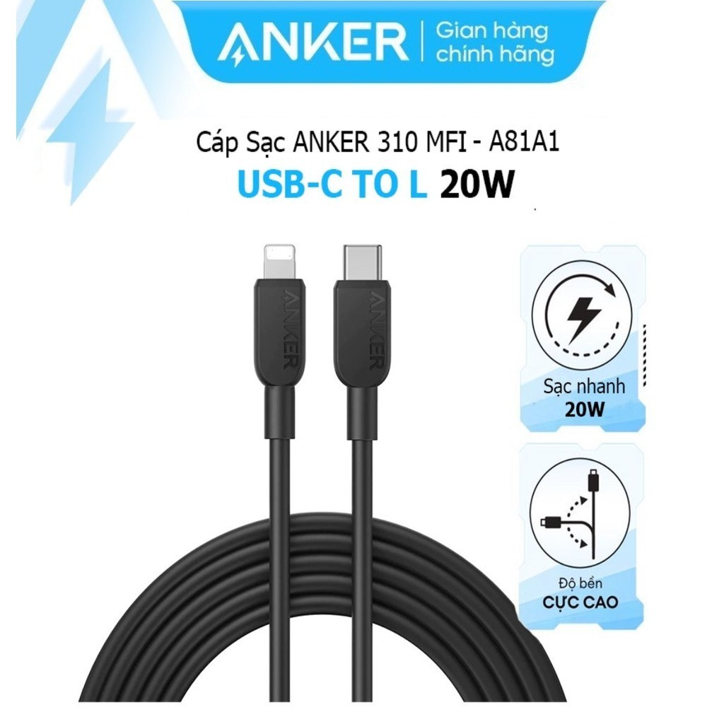 Cáp sạc nhanh Anker 310 A81A1 0.9m /A81A2 A81B5 A81B6 1.8m sạc nhanh cho 8 x xs xs max 11 12 13 14 P