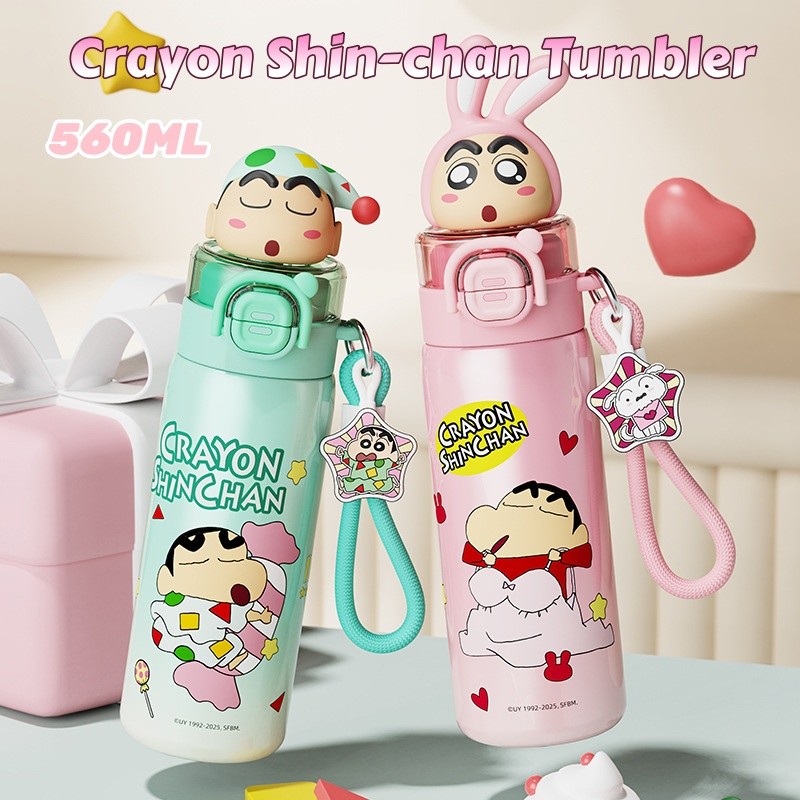 Bình nước dễ thương Crayon Shin-chan Pipjoy,bình giữ nhiệt có ống hút 560ML,cốc uống nước inox 316,b