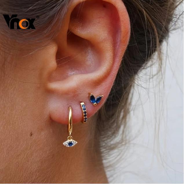 Vnox 3 Pcs Earrings Set for Women Four-leaf Clover Stud Earrings Huggie Earrrings Small Hoop Earring