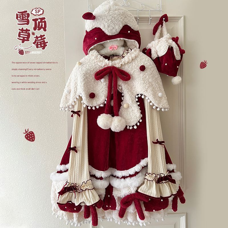 Áo Len Tuyết Hình Trái Cây và Váy Lolita Dễ Thương Cho Thu Đông