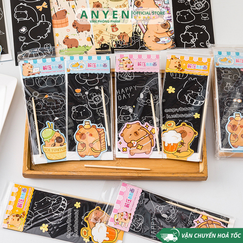 combo 3 Sổ tay ma thuật Scratch Note Capybara Kuromi Cute nhiều sắc màu