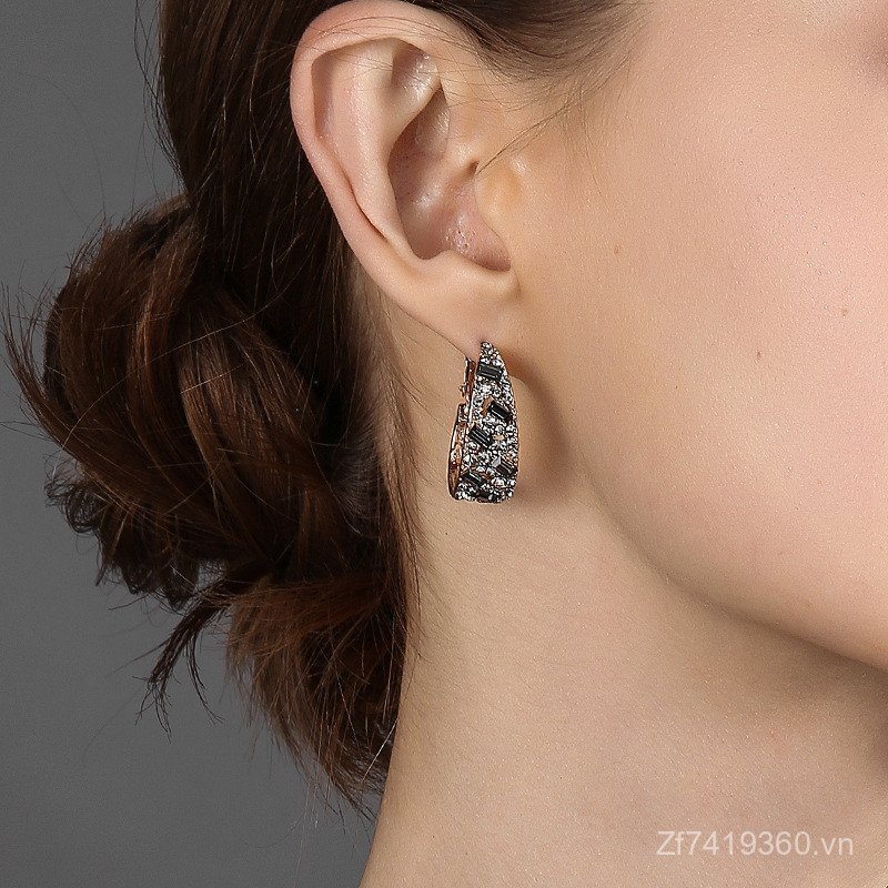 Vòng Tròn Earings Phong Cách Hồng Kông, Tone Bạc Retro, Sterling Silver 925 C7BG