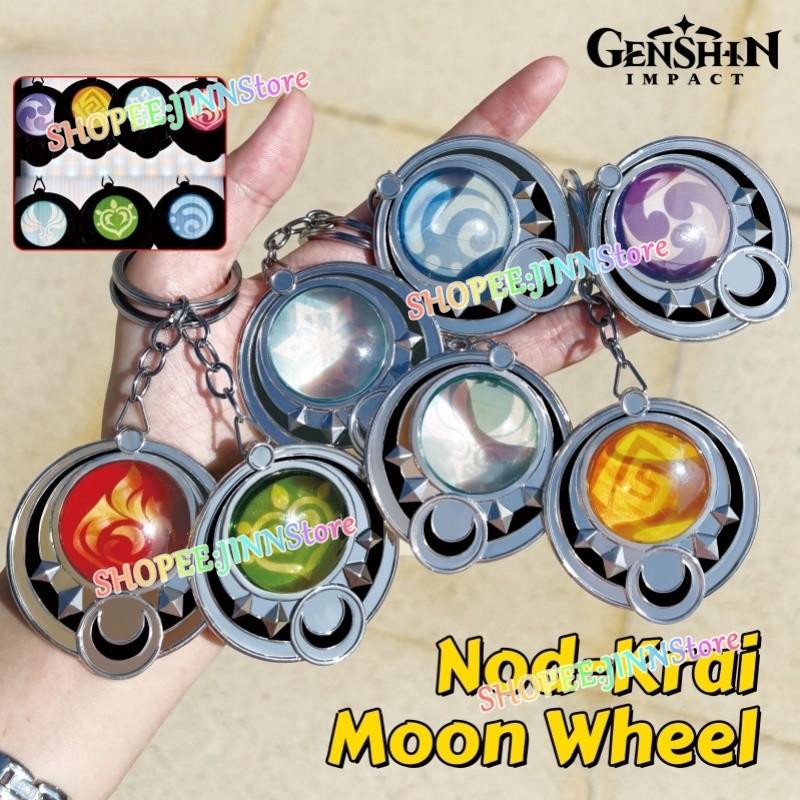 -JINN-Trong suốt Phong cách GENSHIN NOD-KRAI Vision Keychiians GENSHIN IMPACT MOON WHEEL VISION Móc 