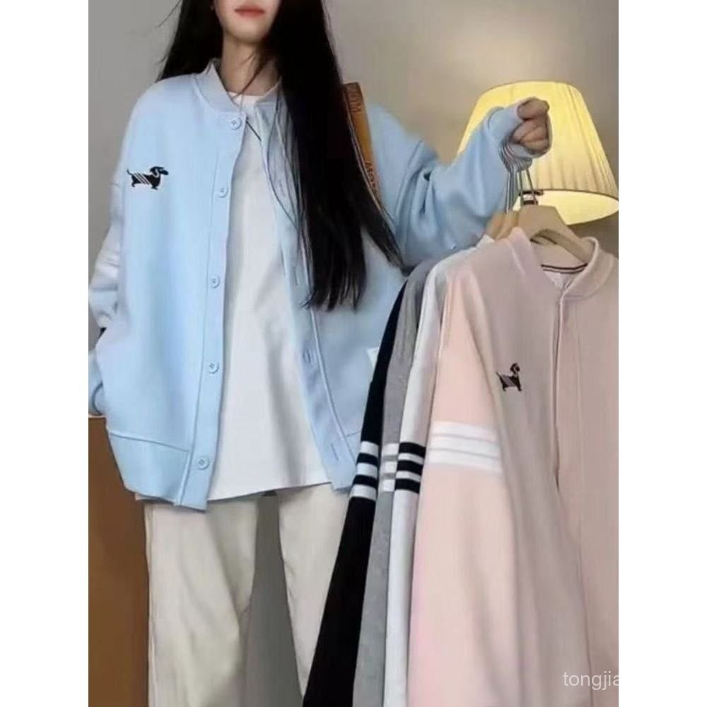 Mỹ Retro Phong Cách Preppy Thêu Đồng Phục Bóng Chày Nữ Rời Phù Hợp Với Áo Khoác Cardigan Tất Cả Trận