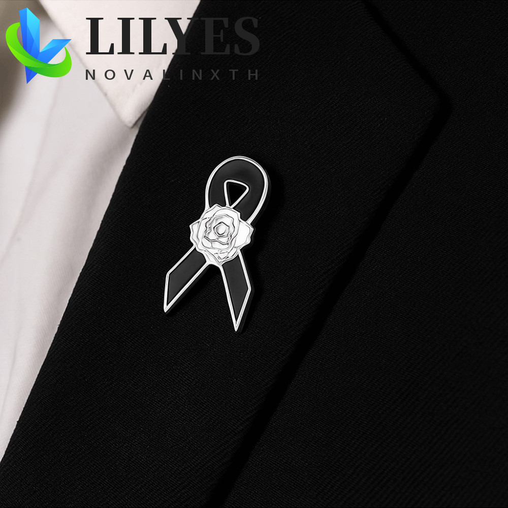 LILYES Đen Ruy Băng Pin, Nhận Thức Vintage Tang Lễ Ruy Băng Huy Hiệu Trâm Cài, Men Trắng Đơn Giản Đe