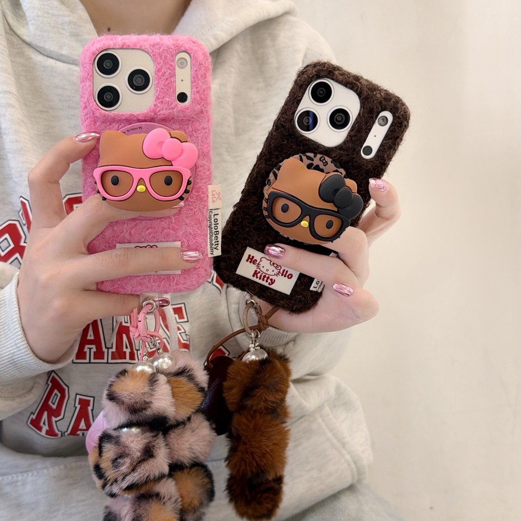 Kitty HELLO KT Cat Bracket Plush CHO IPHONE 17 16 15 14 13 PROMAX PLUS Vỏ bảo vệ