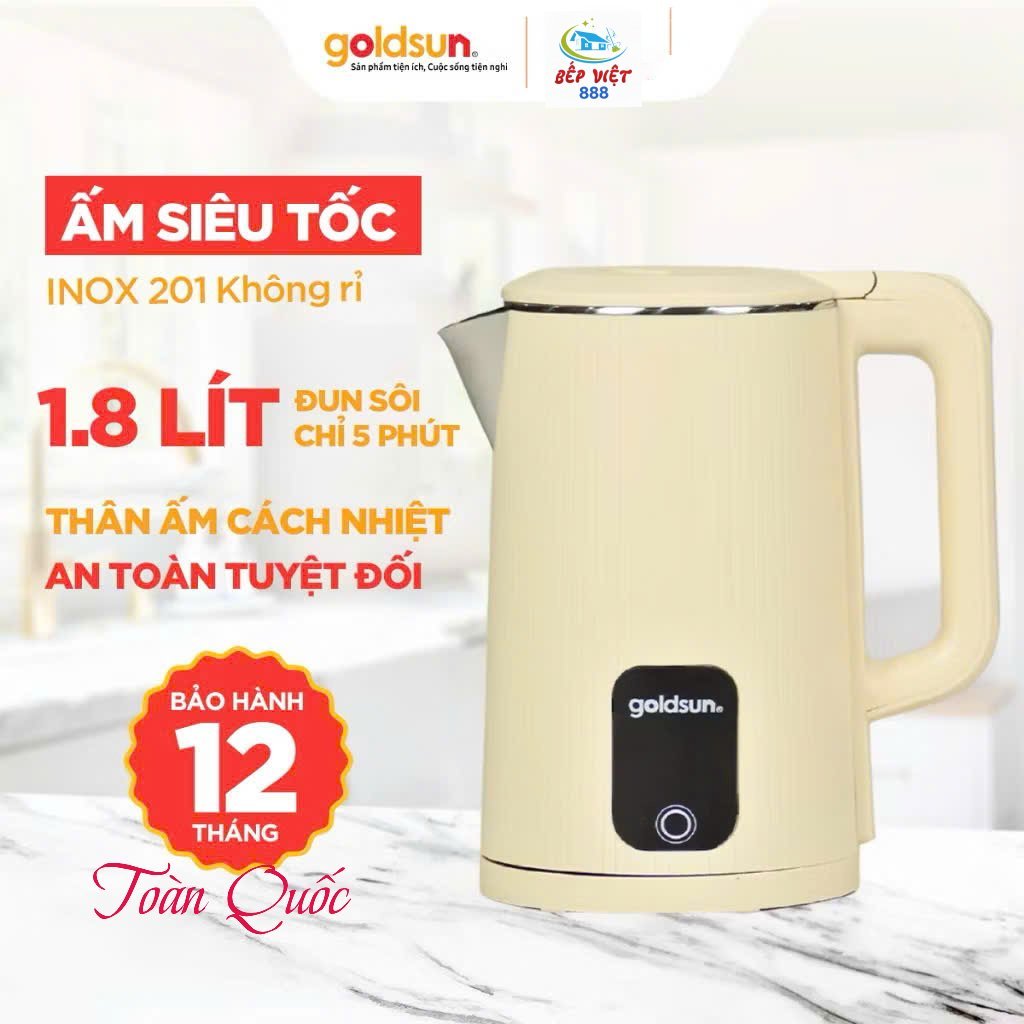 Ấm siêu tốc Goldsun GKT2611 vỏ 2 lớp cách nhiệt - Công suất 1500 W Dung tích 1.8L, tự động ngắt